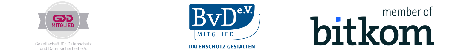 Memberships with GDD, BvD e.V., and Bitkom.